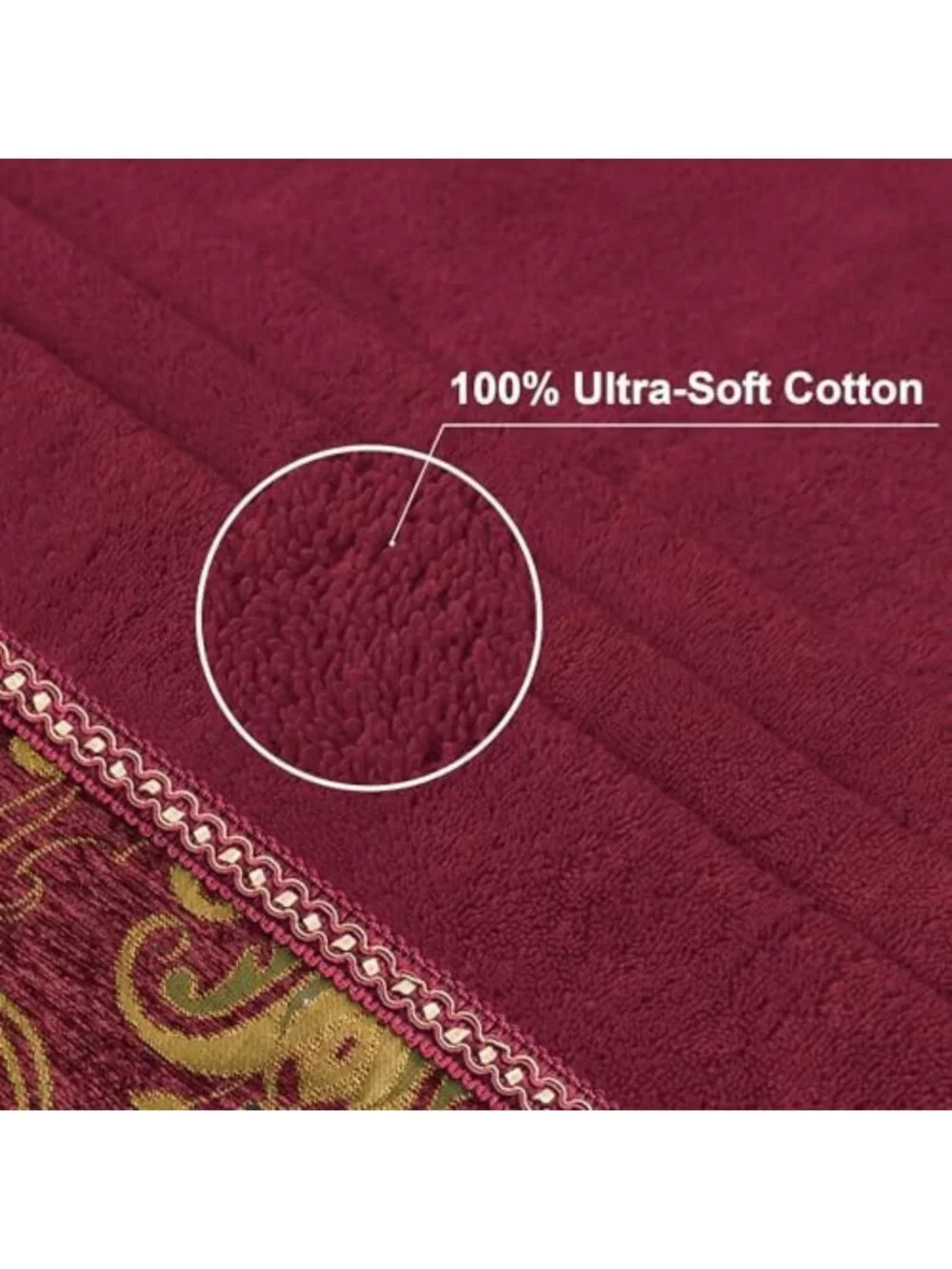 Luxury Cotton Bath Towel Set - 3 Piece Damask Design, Soft & Absorbent, Red